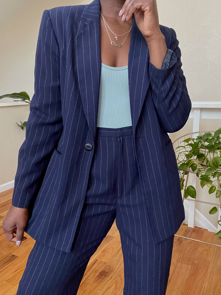 navy pinstripe three-piece suit – OLUCHI VINTAGE