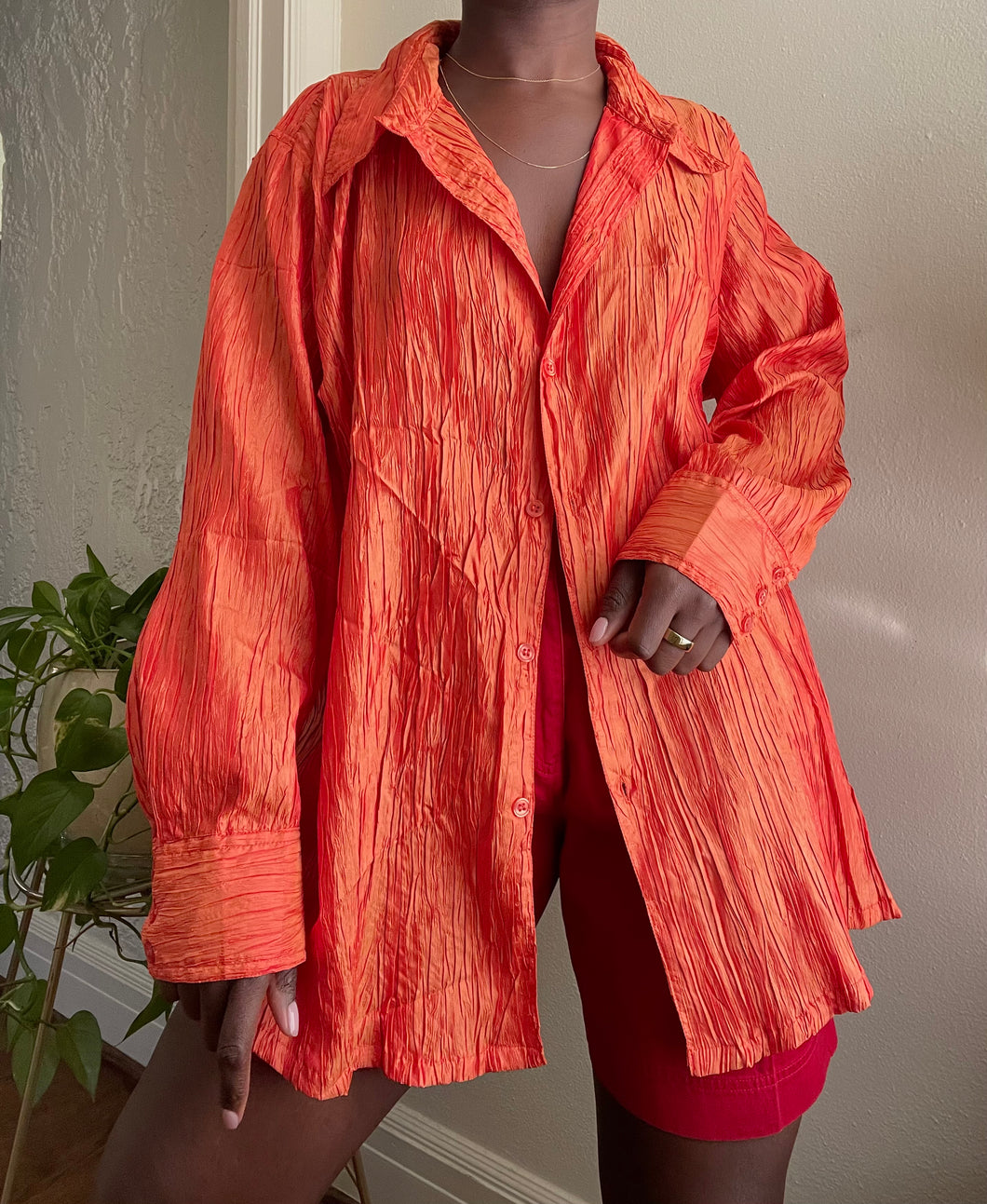 textured persimmon blouse