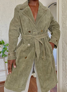 olive suede leather trench