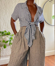 Load image into Gallery viewer, navy &amp; cream gingham button up
