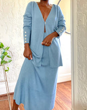 Load image into Gallery viewer, baby blue two-piece knit skirt set
