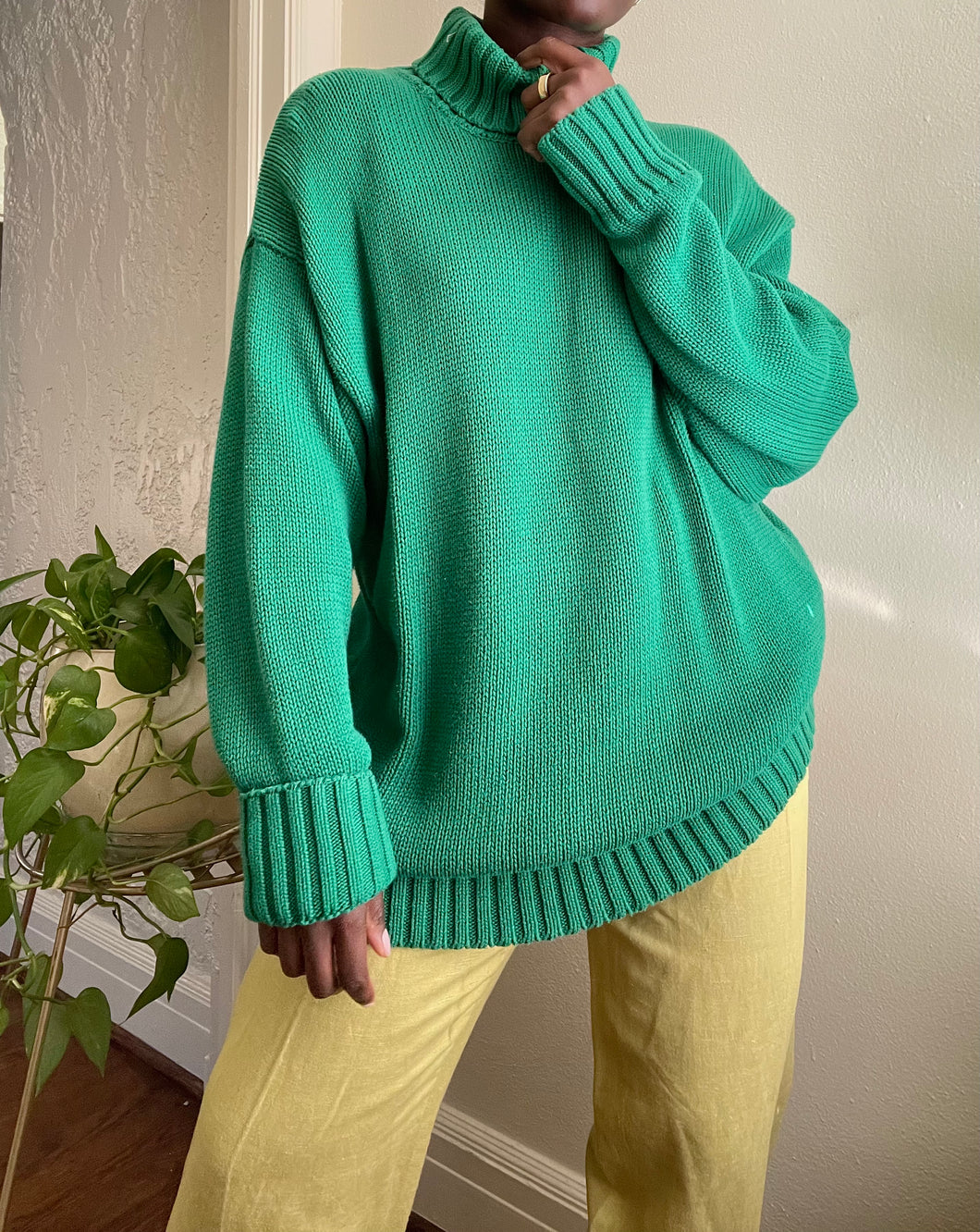 kelly green turtleneck sweater