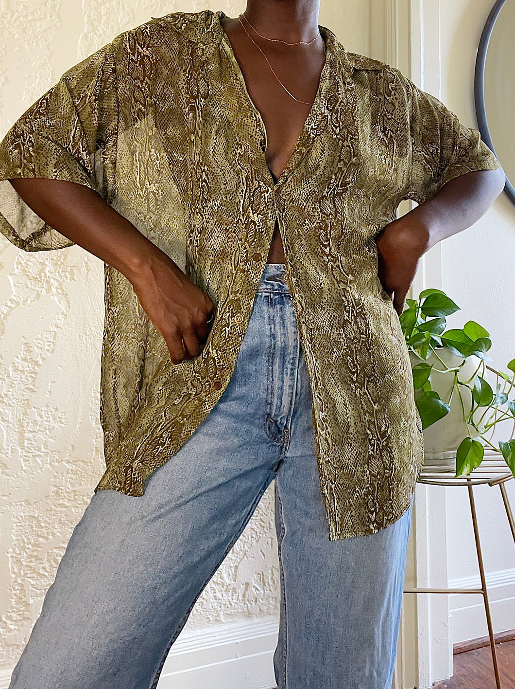 sheer snake print blouse