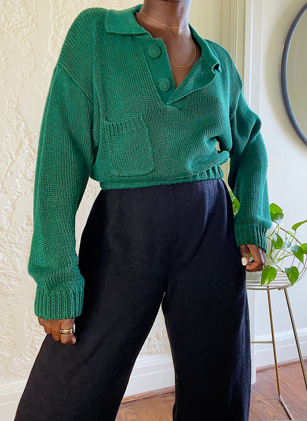 kelly green cropped knit sweater