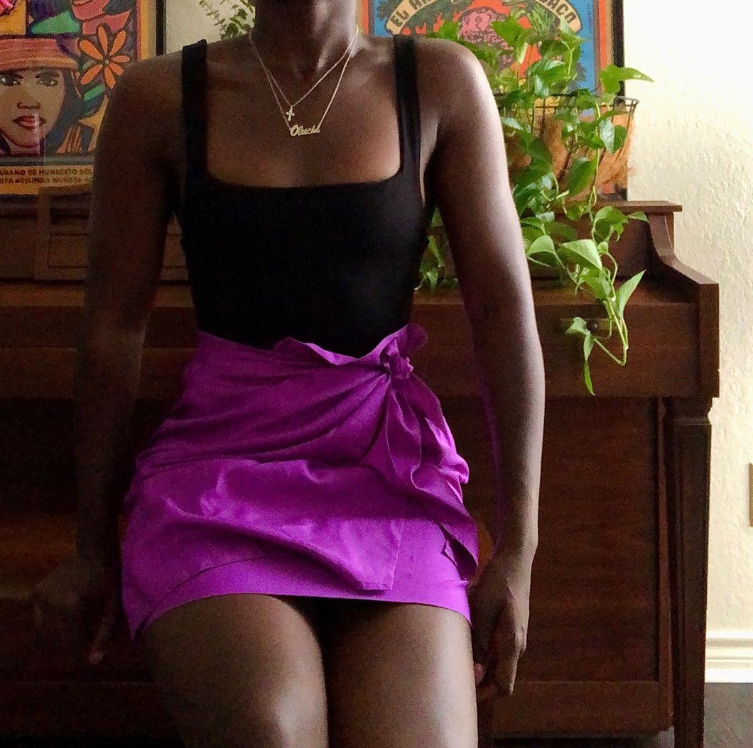 purple silk wrap skirt