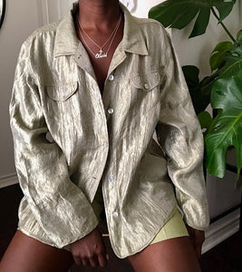 shiny sage button up