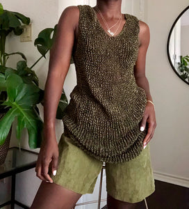 olive mesh knit dress