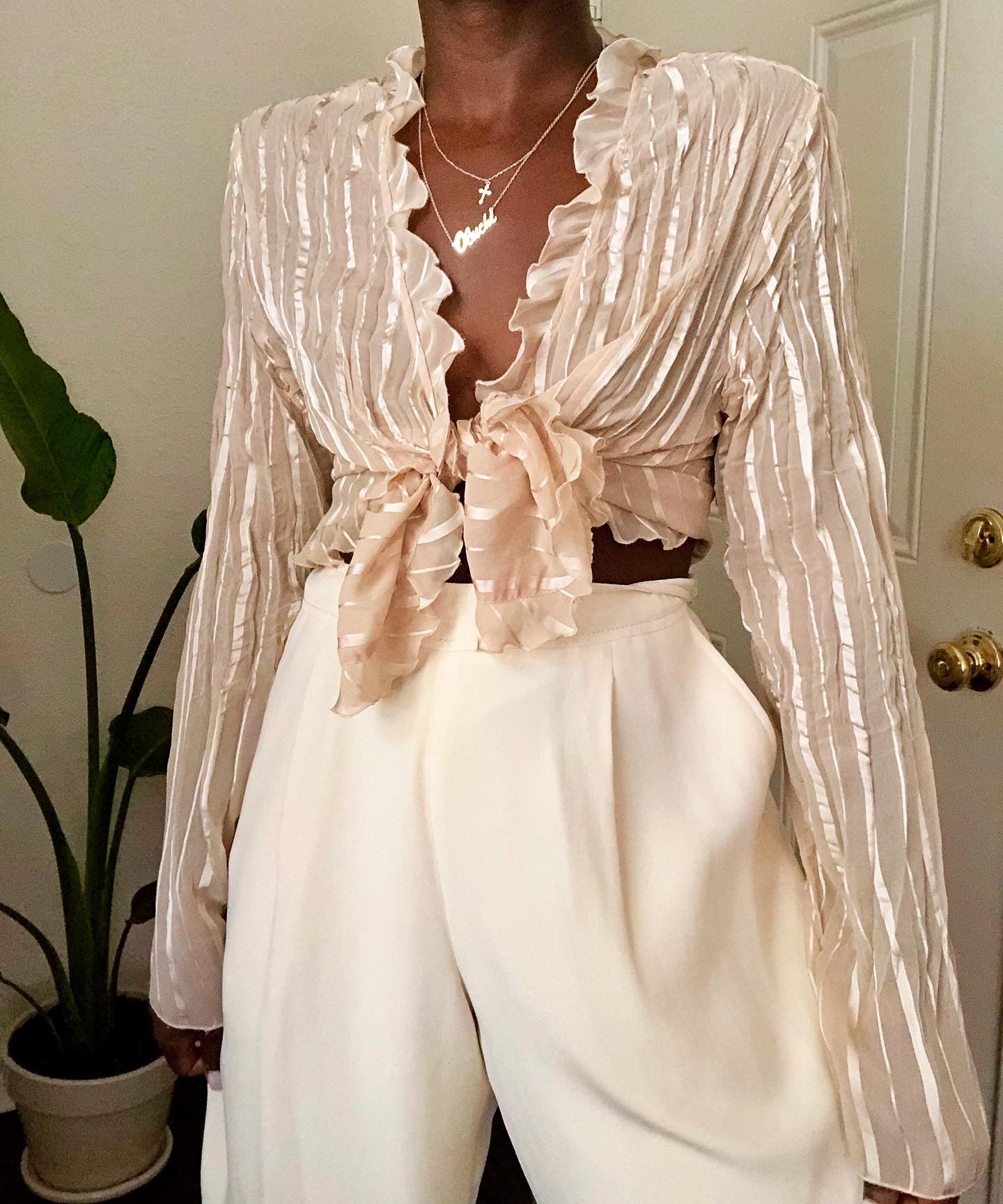 gold sheer pleated blouse – OLUCHI VINTAGE
