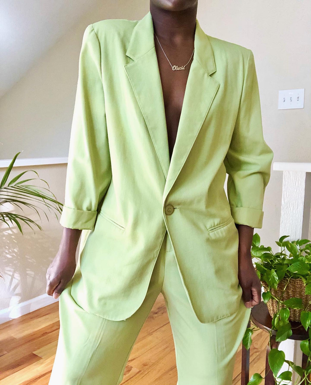 oversized soft lime pant suit