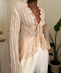 gold sheer pleated blouse