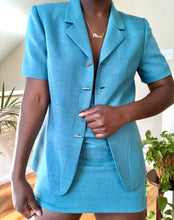 Load image into Gallery viewer, teal short sleeve skirt suit
