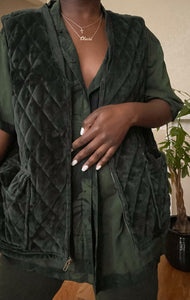 emerald velour quilted vest