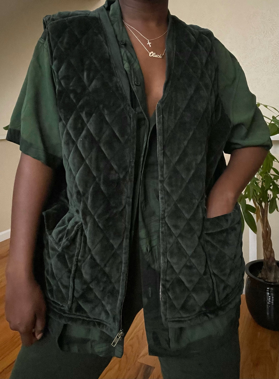 emerald velour quilted vest