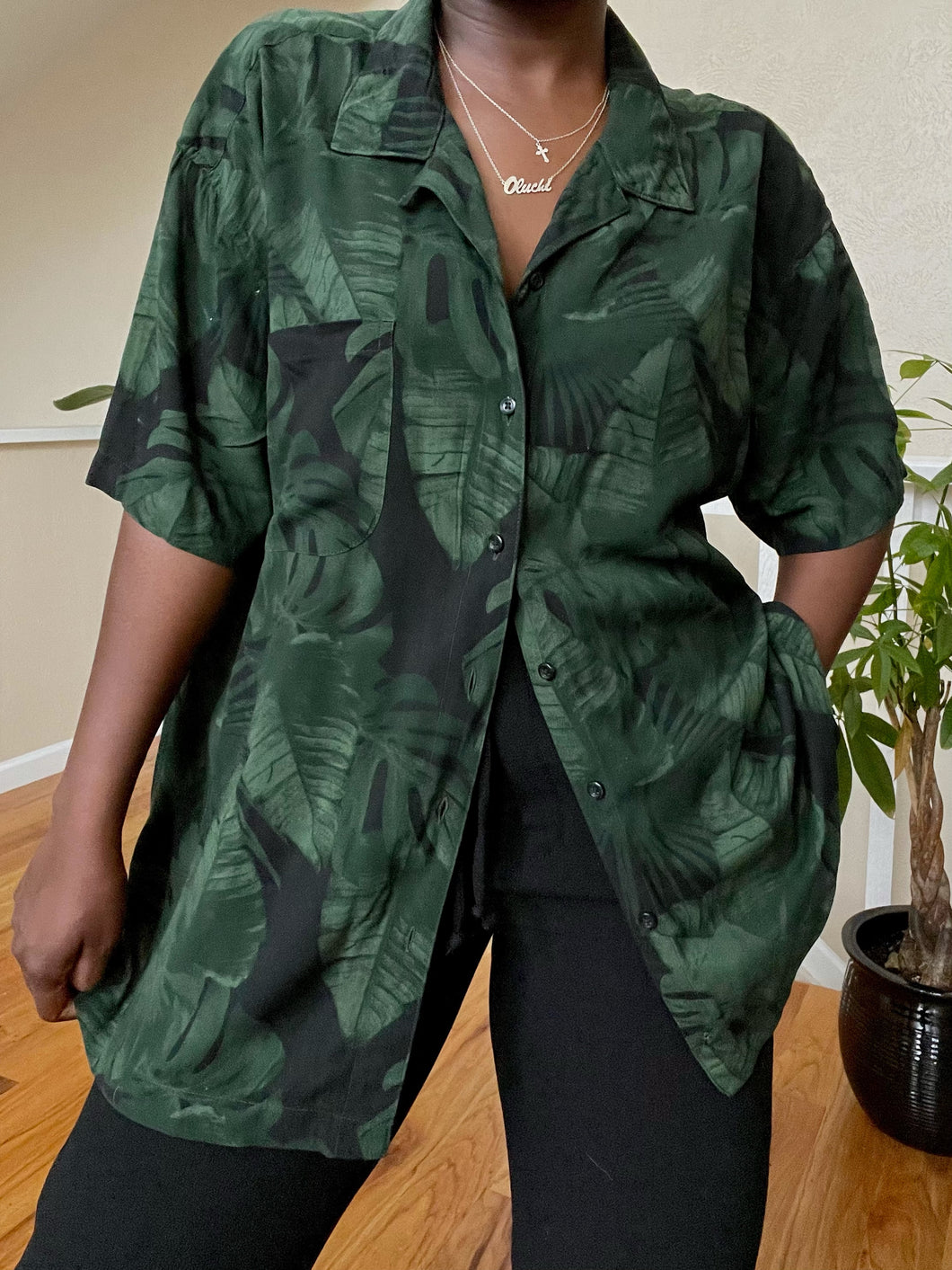 leafy green button up