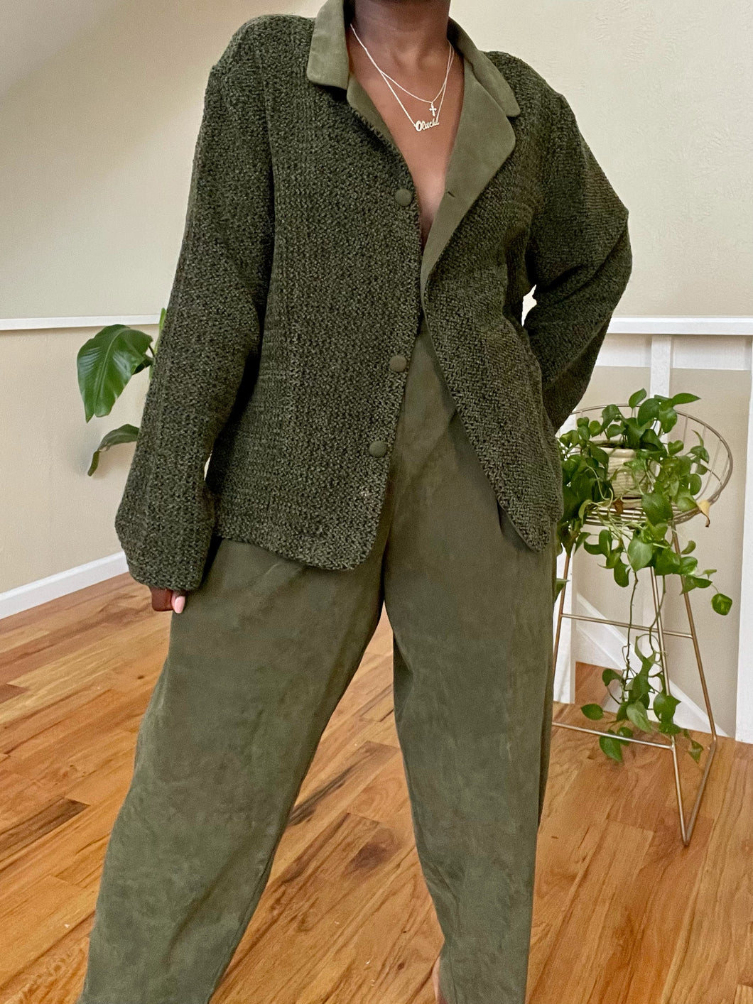 textured olive two-piece set