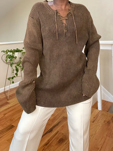 coffee lace up sweater