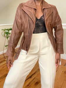 cropped toffee leather jacket