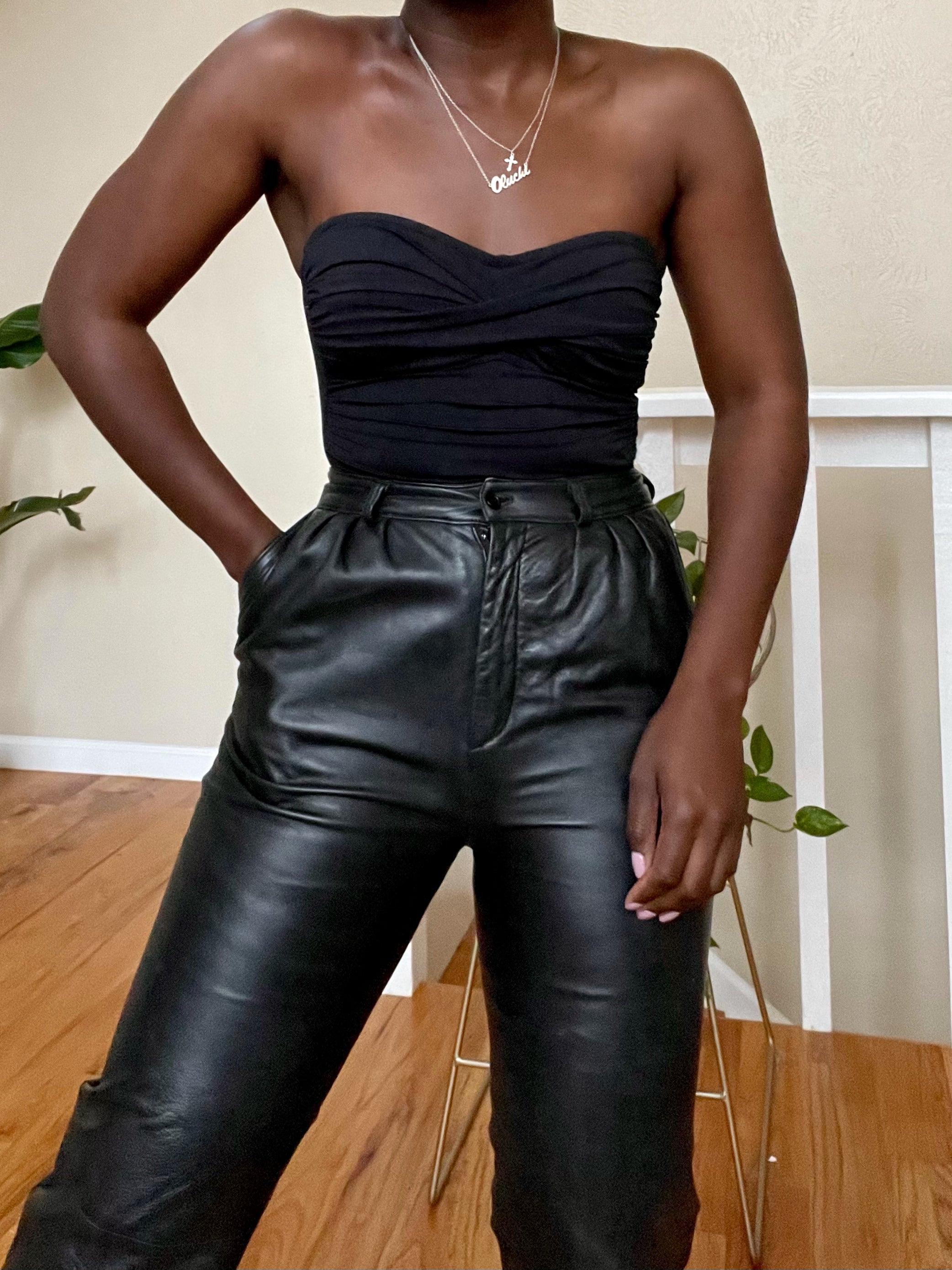 Black Faux Leather Pants Women 2021 New Straight Leg Pants Fashion Har