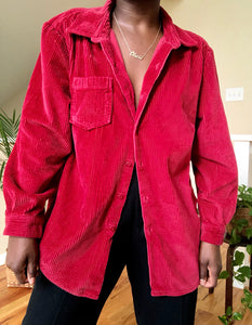 cherry wide wale corduroy button up