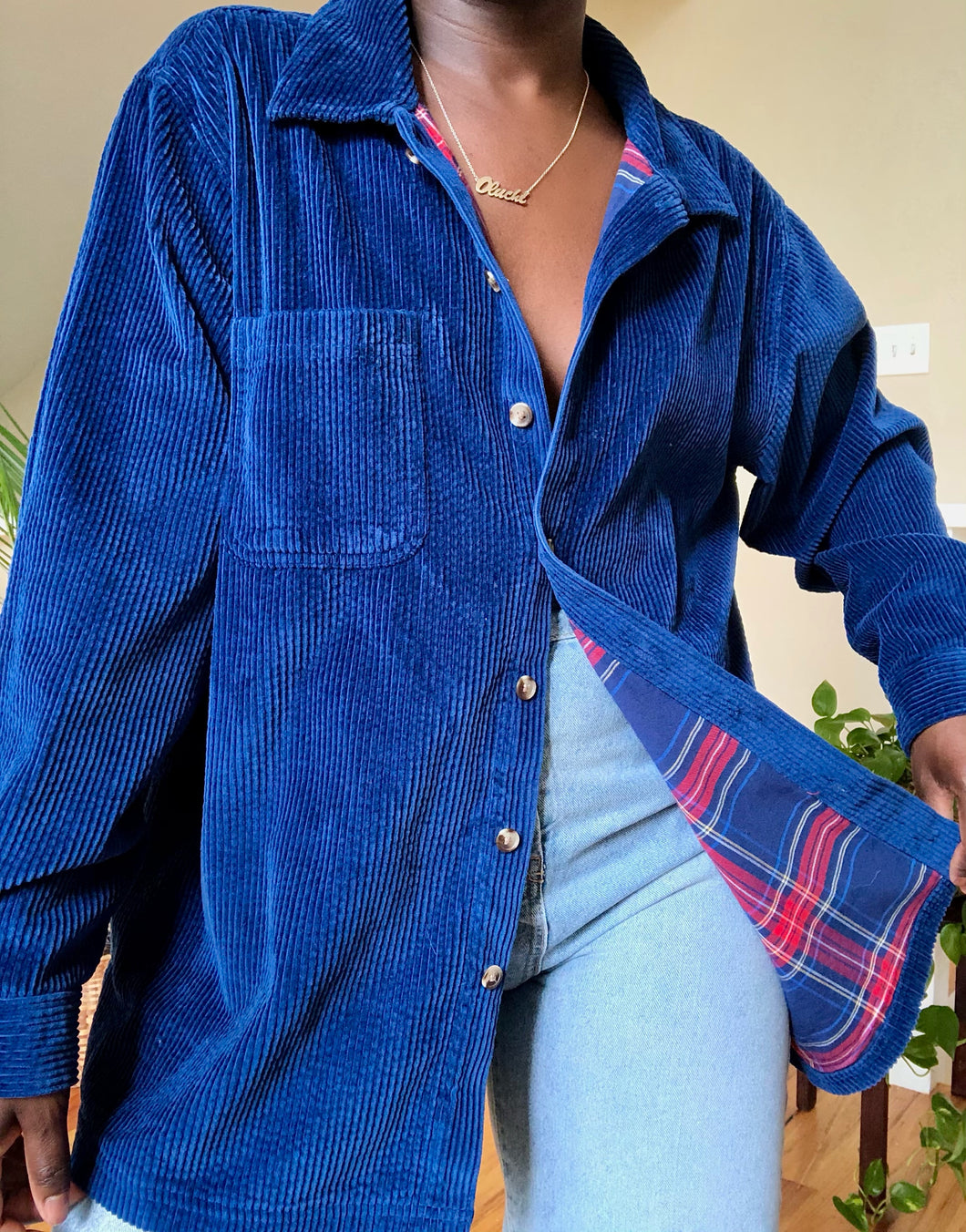 navy wide wale corduroy button up