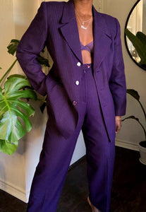 oversized eggplant pinstripe suit