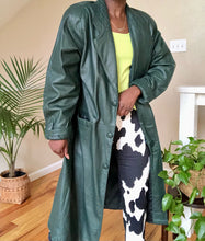 Load image into Gallery viewer, vintage dark green leather coat
