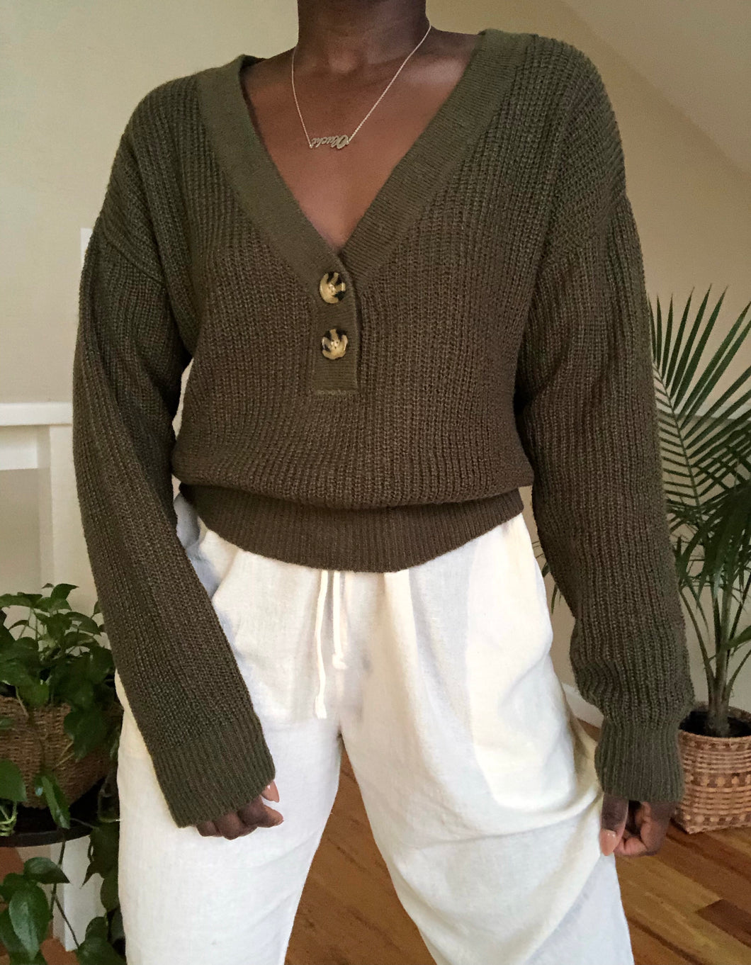 cropped olive sweater