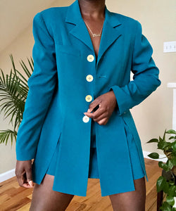 teal skirt suit