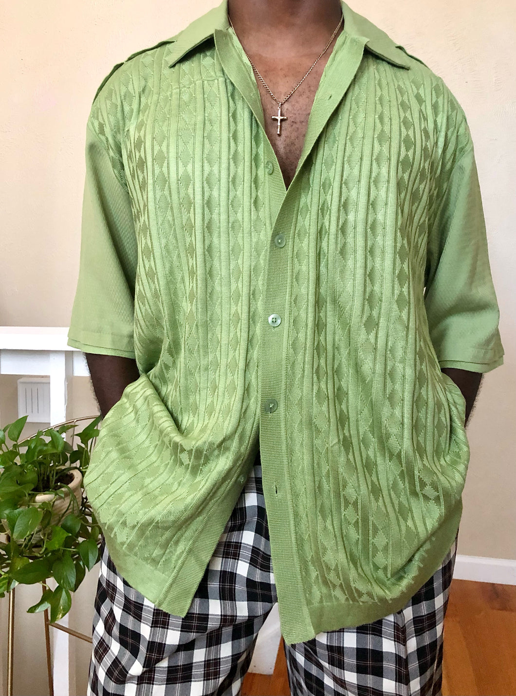 lime knit button up