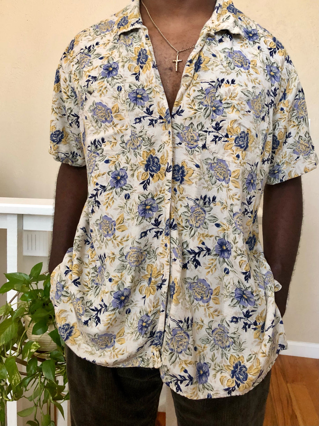 natural floral button up