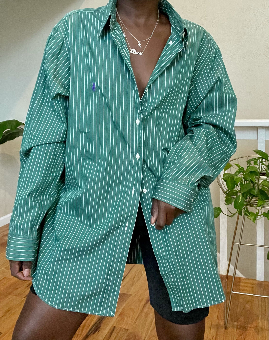 kelly green striped RL button up