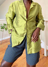 Load image into Gallery viewer, shiny lime silk button up
