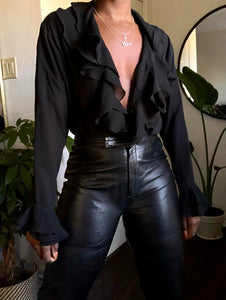 vintage black ruffle blouse