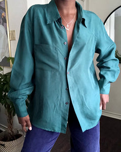 teal silk blouse