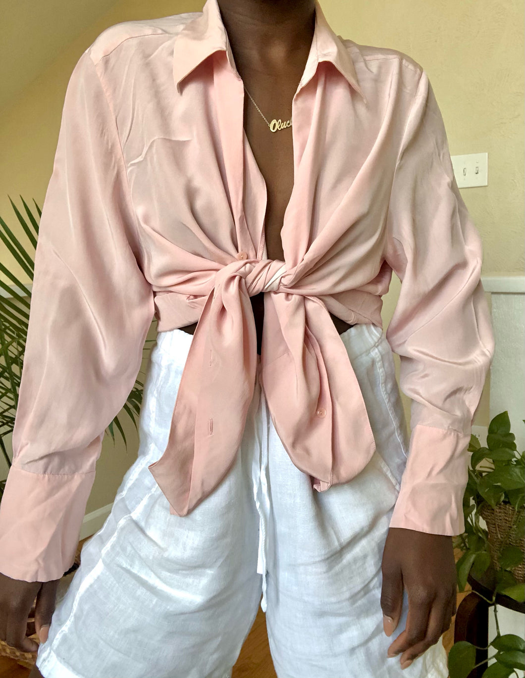 light pink silk blouse