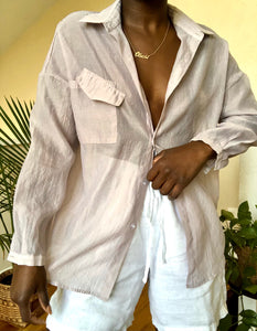 sheer taupe button up