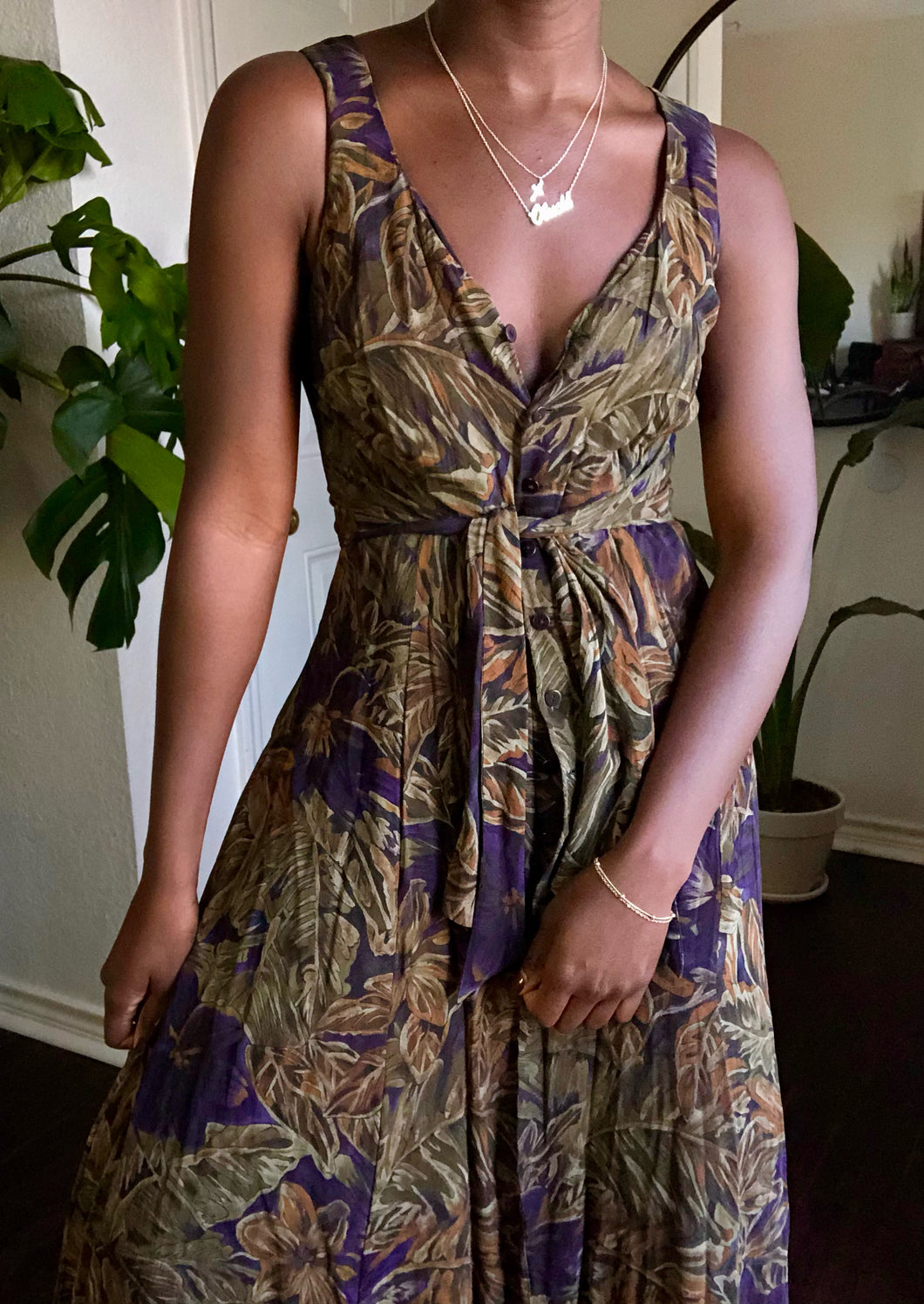 leafy maxi dress Leafy Front Tye Backless Maxi Dress