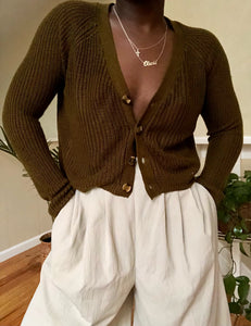 olive cropped knit cardigan