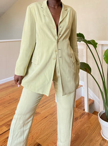pistachio silk pant suit