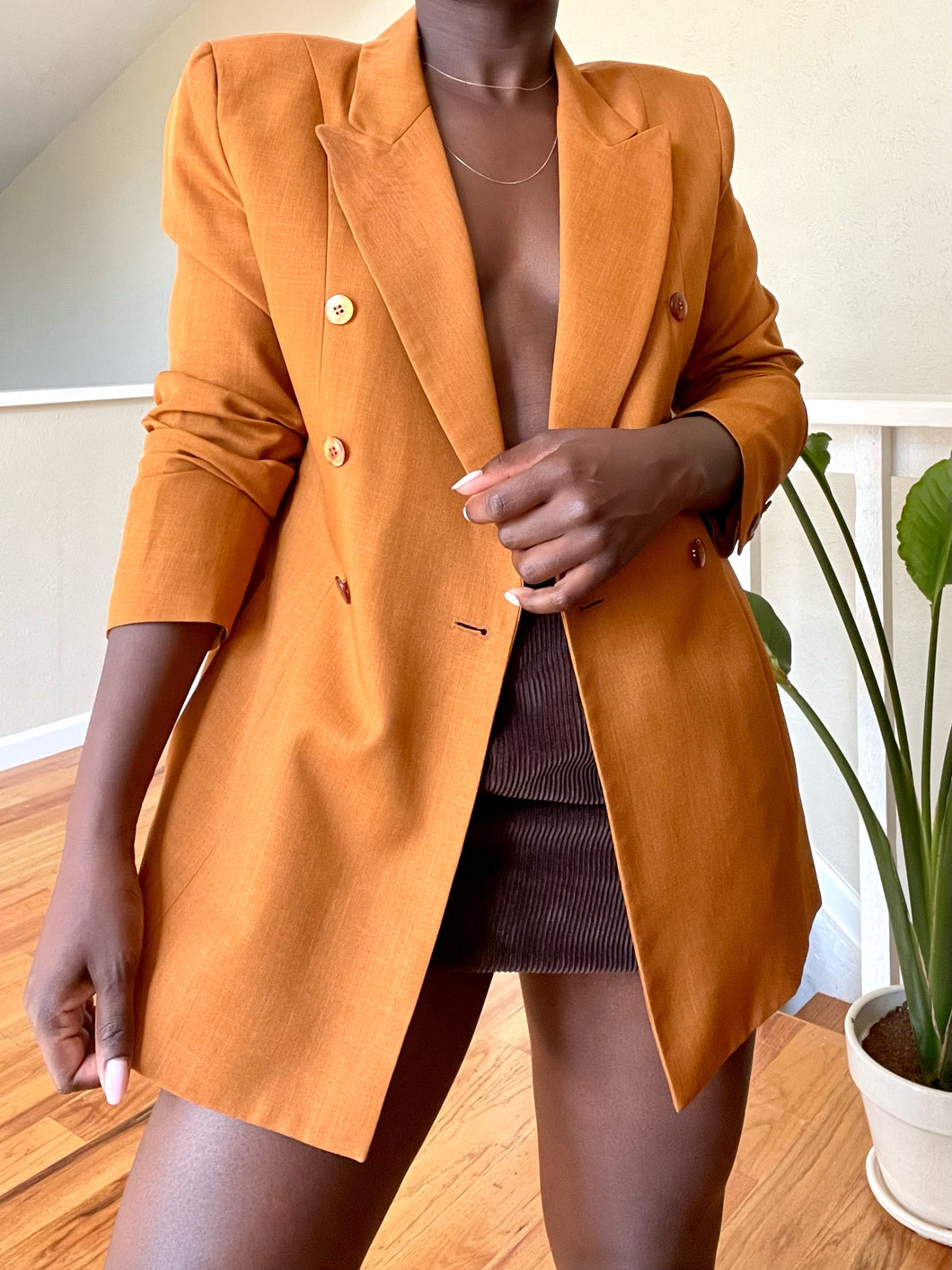 rust double breasted blazer