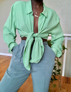 mint green silk blouse