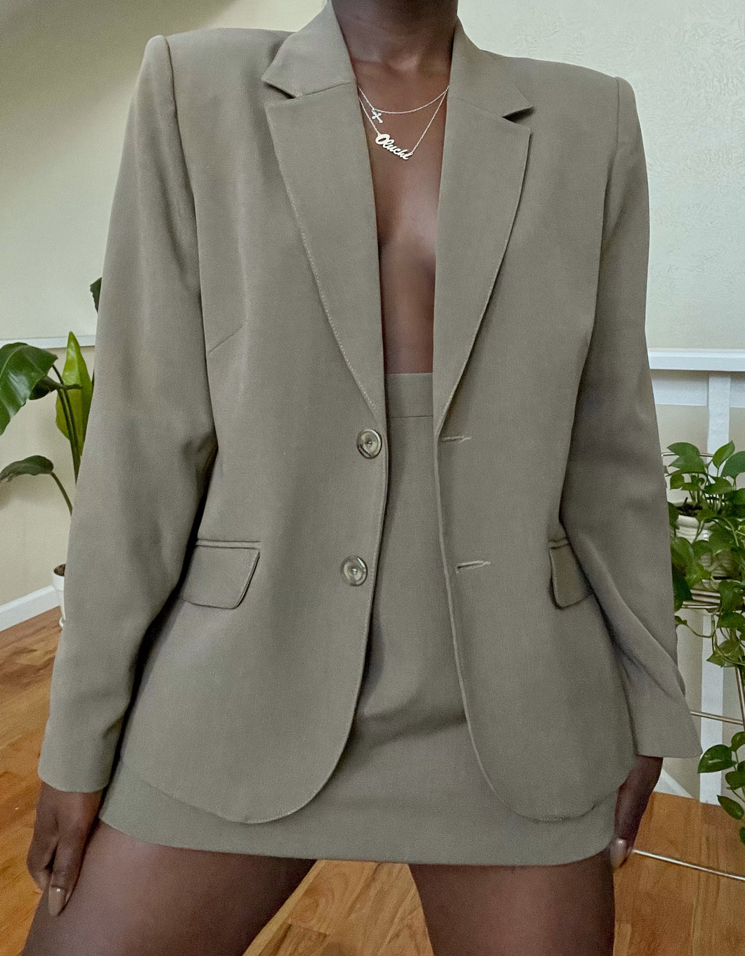 taupe skirt suit
