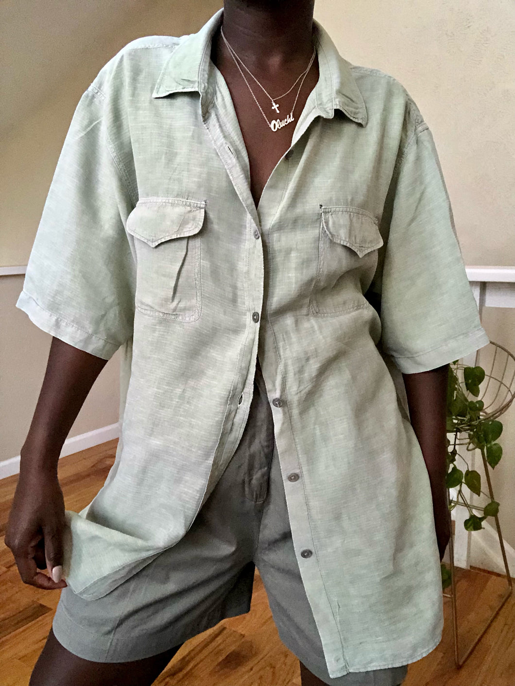 dusty sage button up