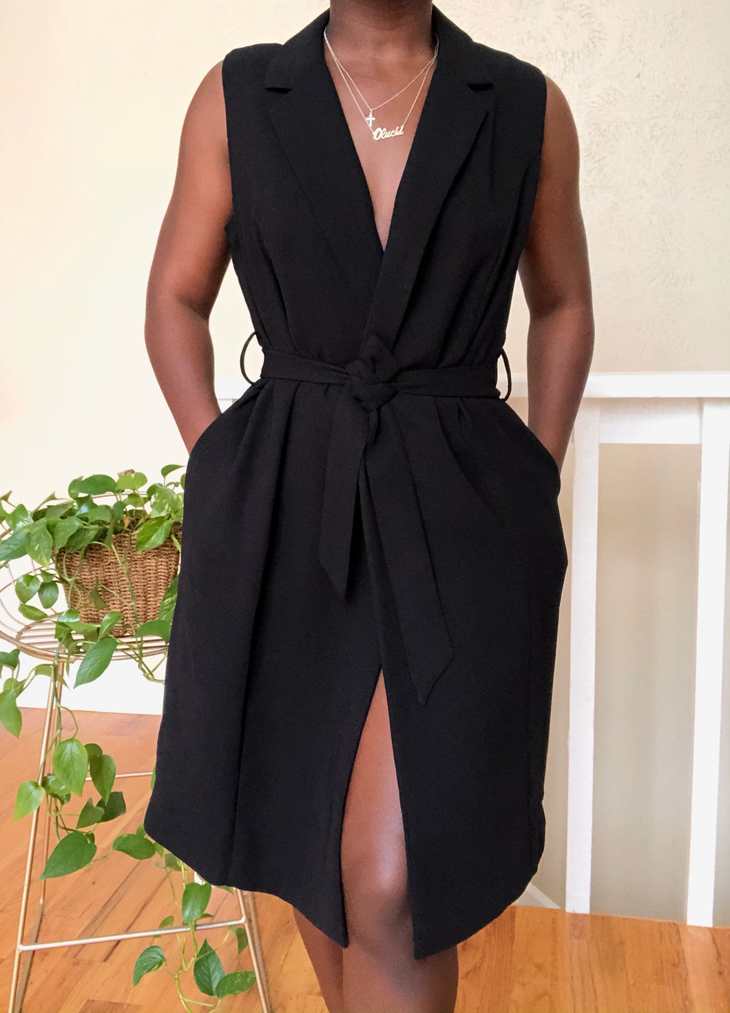 black wrap dress