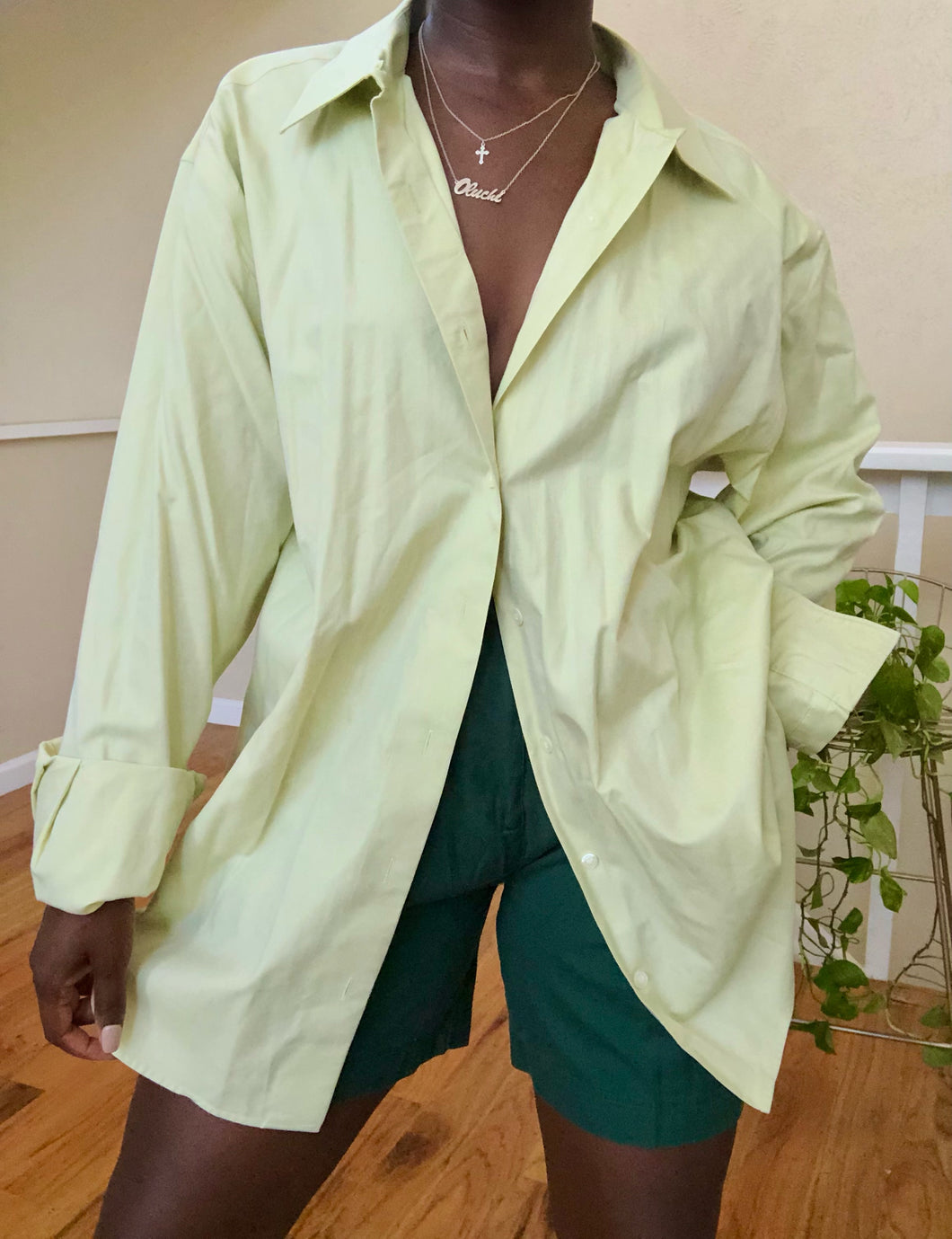 oversized pale lime button up