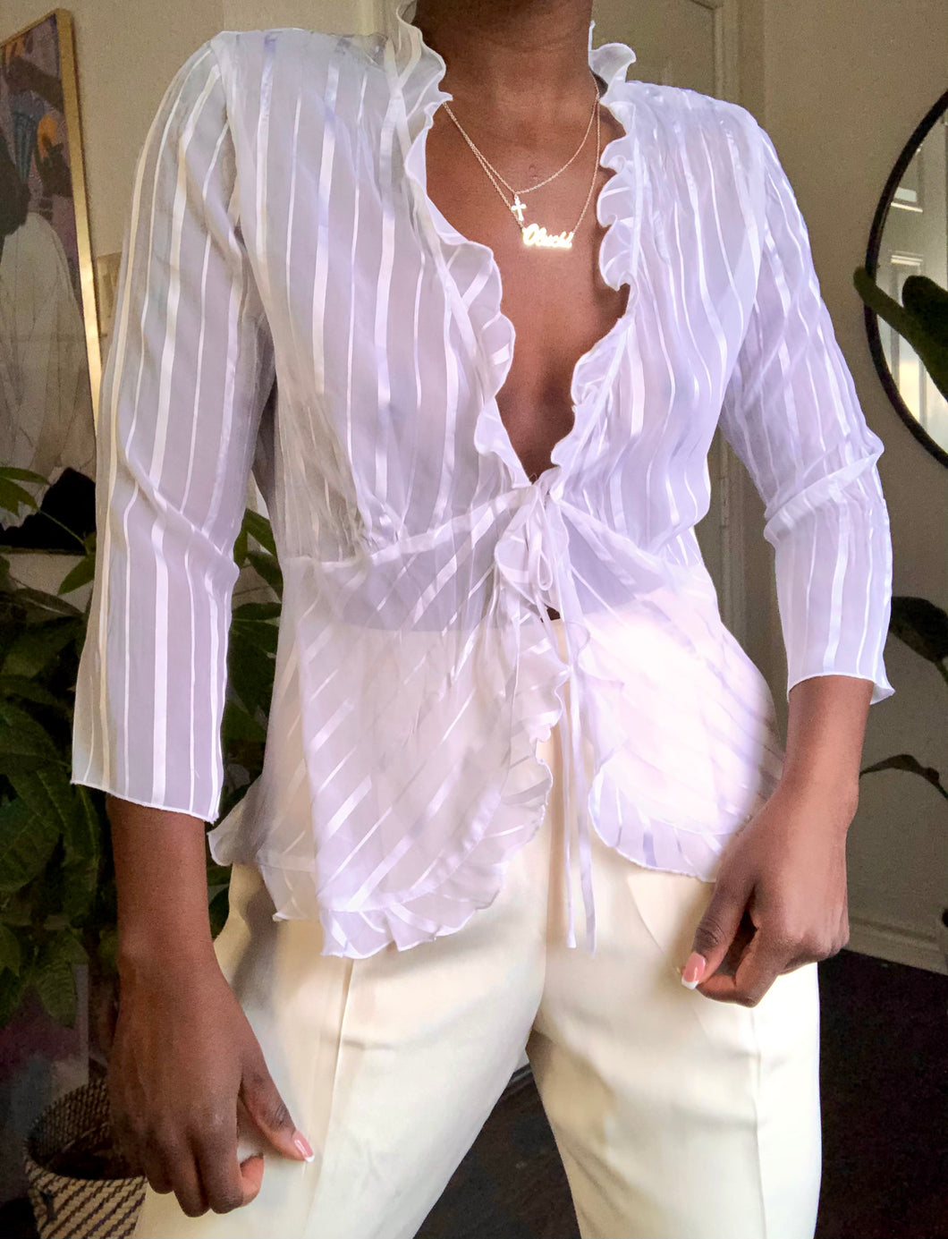 white sheer blouse
