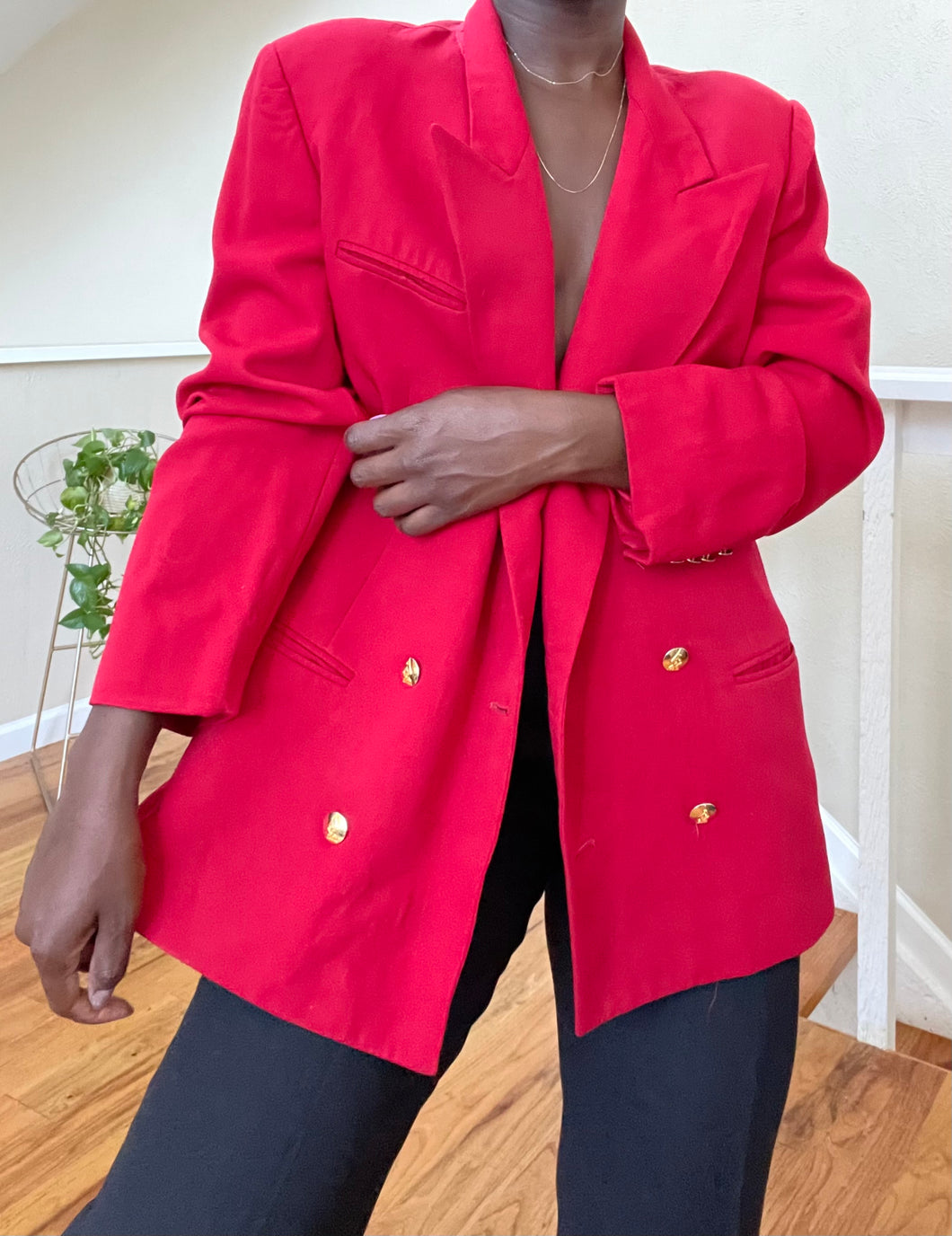 cherry double breasted blazer
