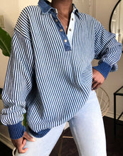 Load image into Gallery viewer, denim pinstripe button fly henley
