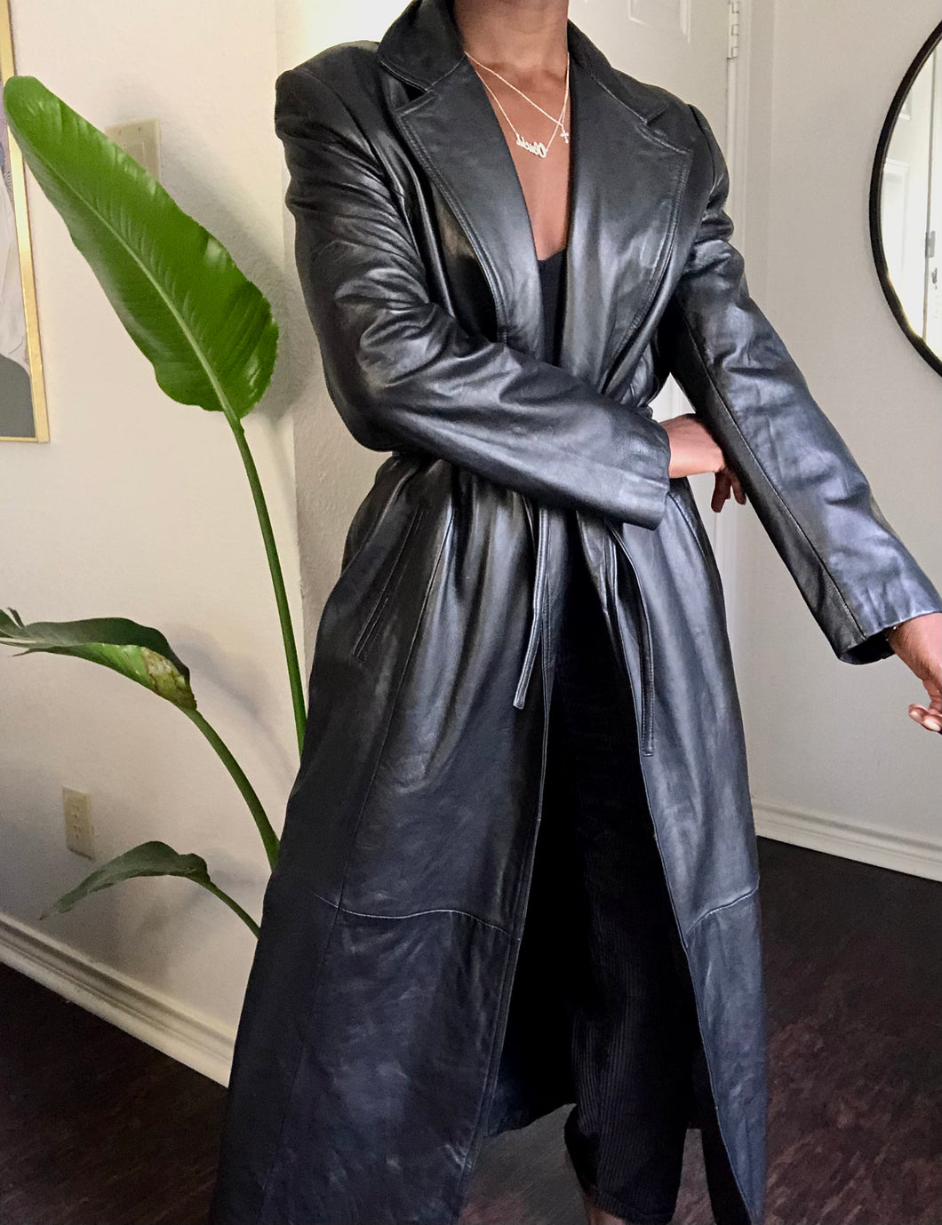 vintage full length leather coat