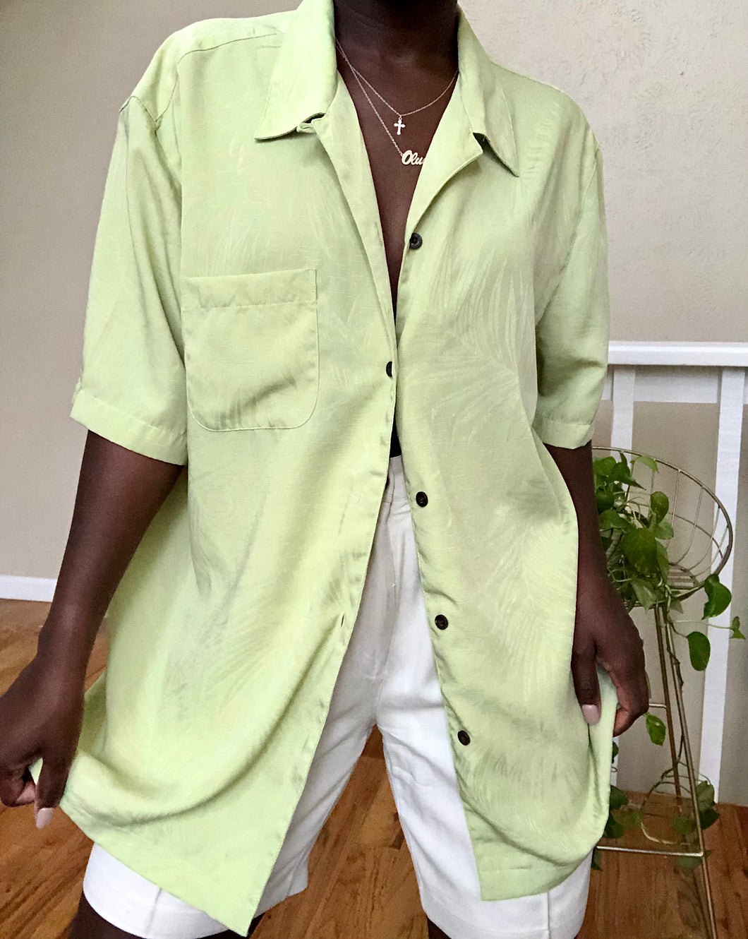 muted kiwi tropical button up
